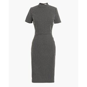 J. CREW Black, White & Metallic Gold Short-Sleeve Mockneck Jacquard Dress | 2